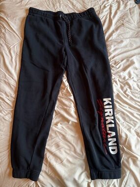 Kirkland Signature Black Jogger Sweatpants with Red & White Logo